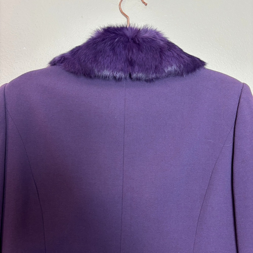Adrianna Papell Womens 10 Purple Fur Trim Bow Blazer Jacket Glam Chic Holiday - Picture 9 of 14